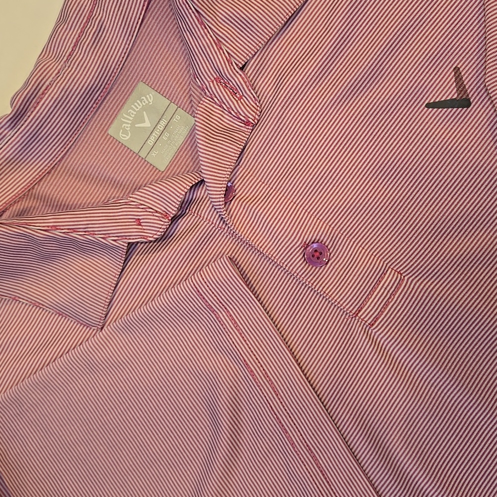 Callaway Opti-Dri Men’s XL Golf‎ Polo Pink Stripe Short Sleeve Shirt